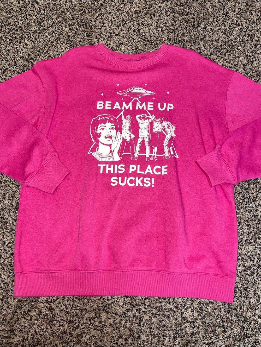 Stranger Things Pink 'Beam Me Up' Graphic Crew Neck Sweatshirt S | NWOT